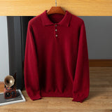 Mens Cashmere Polo Sweater Button Front Soft Knit Ribbed Hem Pullover Red XS