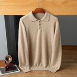 Mens Cashmere Polo Sweater Button Front Soft Knit Ribbed Hem Pullover Beige XS