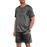 Mens Short Silk Pajama Set Mulberry Silk Two Piece Sleepwear Dark Gray S