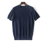 Mens Short Sleeve Pure Cashmere Sweater Crew Neck Textured Knit Tops Navy XS