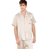 Men's Short Sleeve Silk Pajamas Set 100% Mulberry Silk Pajamas Beige XS