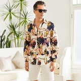 Printed Silk Shirt Long Sleeve Button Down Silk Shirt Gold XS