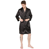 Men's Silk Kimono Robe Summer Luxury Silk Bathrobe Black XS