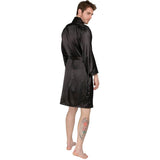 Men's Silk Kimono Robe Summer Luxury Silk Bathrobe Black XS