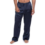 Mens Silk Pajama Long Pants Silk Pajamas Bottoms Sleep Pants Navy Blue XS