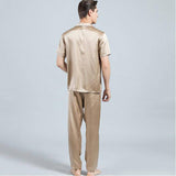 Mens Silk Pajamas with Short Sleeve Long Pants Silk Mens Pajamas Champagne XS