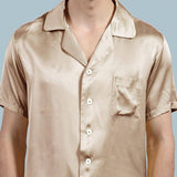 Mens Silk Pajamas with Short Sleeve Long Pants Silk Mens Pajamas Champagne XS