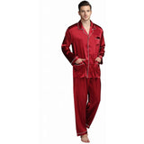 Mens Silk Pajamas with Pockets Full Length Silk Pajama Pants Set Claret XS