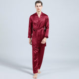 Mens Silk Robe and Pajama Set Mens Silk Pajama Pants Silk Two Piece Set Claret XS