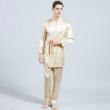 Mens Silk Robe and Pajama Set Mens Silk Pajama Pants Silk Two Piece Set Beige XS