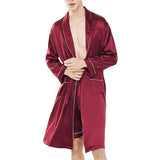 Mens Silk Robe and Silk Boxers Set Contrast Trim Silk Two Piece Set Red XS