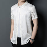 Mens Silk Shirts Short Sleeve Abstract Textured Pattern Silk Dress Shirt XS Ivory