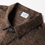 Mens Silk Shirts Short Sleeve Textured Pattern Silk Dress Shirt XS Dark Brown