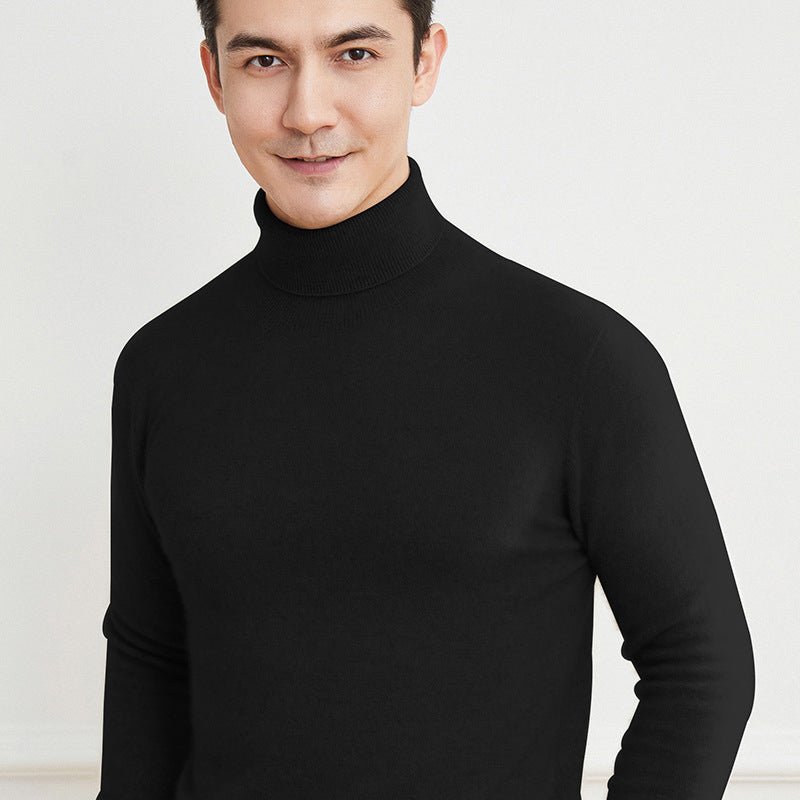 Mens Turtleneck Cashmere Sweater Soft Knit Pullover Ribbing Edge Black XS
