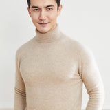 Mens Turtleneck Cashmere Sweater Soft Knit Pullover Ribbing Edge Beige XS