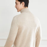 Mens Turtleneck Cashmere Sweater Soft Knit Pullover Ribbing Edge Beige XS