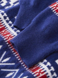 Mens Nordic Pattern Cashmere Sweater Mock Neck Long Sleeve Warm Knit Blue XS