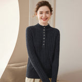 Womens Mock Neck Cashmere Sweater Ribbed Knit Cashmere Pullover Tops Gray XS