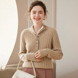 Womens Mock Neck Cashmere Sweater Ribbed Knit Cashmere Pullover Tops Beige XS