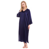 Women Loose Pullover Silk Nightwear Long Silk Dressing Gown Navy Blue XS