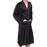 Mulberry Men's Silk Robe Luxury Long Silk Bath Robe Black XS