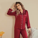 Women Silk Pjs Long Sleeves Luxury Silk Pajamas Set Claret XS