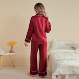 Women Silk Pjs Long Sleeves Luxury Silk Pajamas Set Claret XS