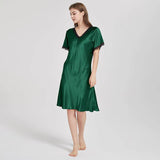 Mulberry Silk Chemise Women's V Neck Silk Lace Nightdress Green XS