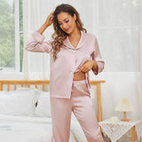 Mulberry Women Silk Pajama Set Pure Full Length Silk Sleepwear Rosy Pink XS