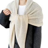 Open Knit Cashmere Cape Shawl Cashmere Triangle Scarf Cashmere Bandana Beige L