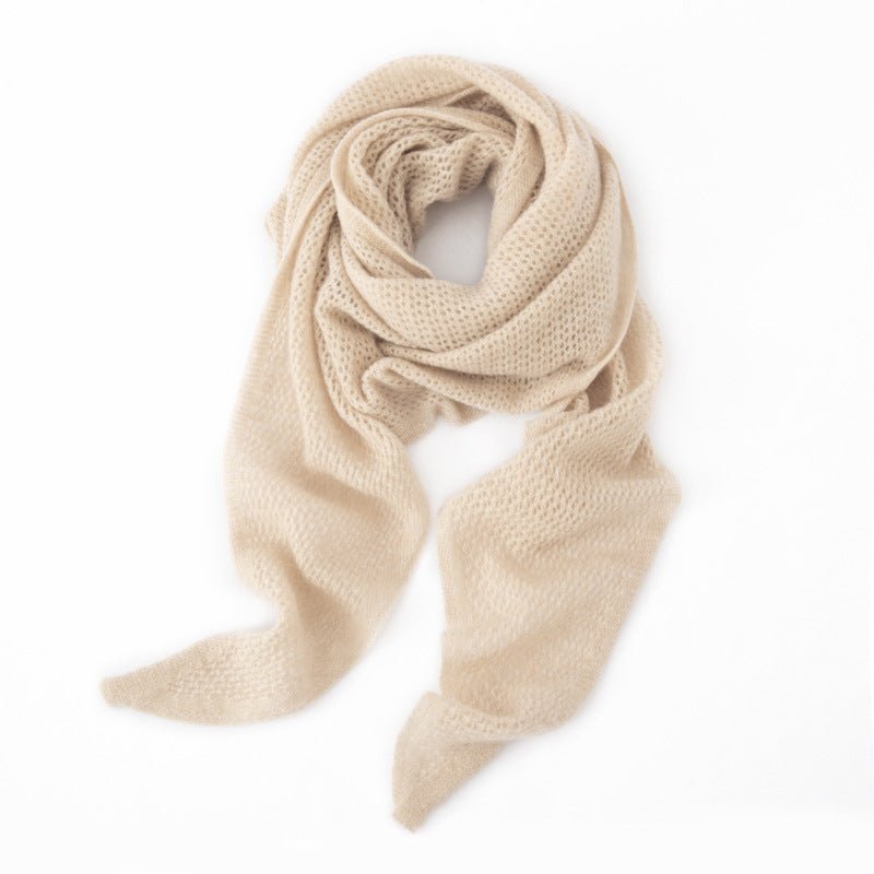 Open Knit Cashmere Cape Shawl Cashmere Triangle Scarf Cashmere Bandana Beige L