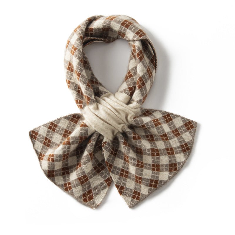 Cashmere Plaid Scarf Crossed Cashmere Scarf Thick Cashmere Neck Warmer Coffee M