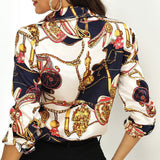 Printed Silk Blouse Womens Work Pure Silk Shirts White XS