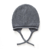 Womens Soft Pure Cashmere Ribbed Hooded Beanie Hat With Ties Gray M