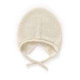 Womens Soft Pure Cashmere Ribbed Hooded Beanie Hat With Ties Beige M