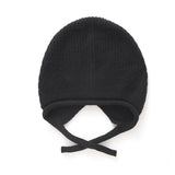 Womens Soft Pure Cashmere Ribbed Hooded Beanie Hat With Ties Black M