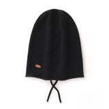 Soft Cashmere Hooded Beanie With Tie Cashmere Double - layered Ski Cap Black M