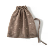 Pure Cashmere Beanie Hat With Drawstring Subtle Star Knitted Hat Taupe M