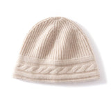 Pure Cashmere Beanie Ultra Soft Womens Cashmere Hat Rib Beanie with Cable Band Beige M