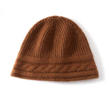 Pure Cashmere Beanie Ultra Soft Womens Cashmere Hat Rib Beanie with Cable Band Brown M