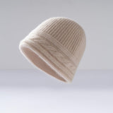 Pure Cashmere Beanie Ultra Soft Womens Cashmere Hat Rib Beanie with Cable Band Beige M