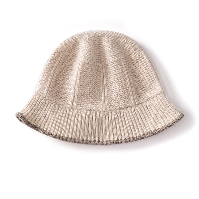 Pure Cashmere Bucket Hat Textured Cashmere Bucket Cap Rib Brim Beige M