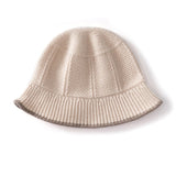 Pure Cashmere Bucket Hat Textured Cashmere Bucket Cap Rib Brim Beige M