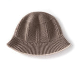 Pure Cashmere Bucket Hat Textured Cashmere Bucket Cap Rib Brim Taupe M