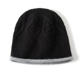 Pure Cashmere Bucket Hat With Curl Edge Cable Knit Beanie Black M