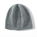 Pure Cashmere Crochet Beanie With Subtle Textured Pattern Rolled Edge Gray M