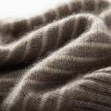 Pure Cashmere Cap With Ribbing Edge Striped Cashmere Beanie Hat Taupe M