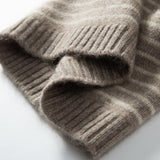 Pure Cashmere Cap With Ribbing Edge Striped Cashmere Beanie Hat Taupe M