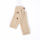Pure Cashmere Gloves For Women Soft Cashmere Cable Knit Touch Screen Beige M