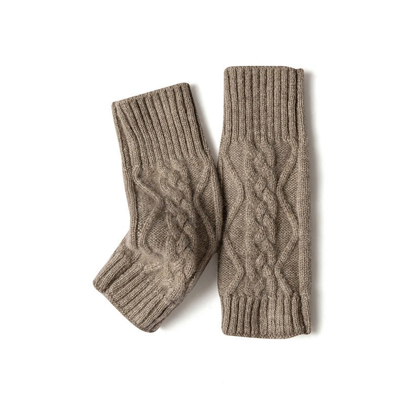 Womens Fingerless Gloves Cable Knit Arm Warmers Half Finger Gloves Taupe M